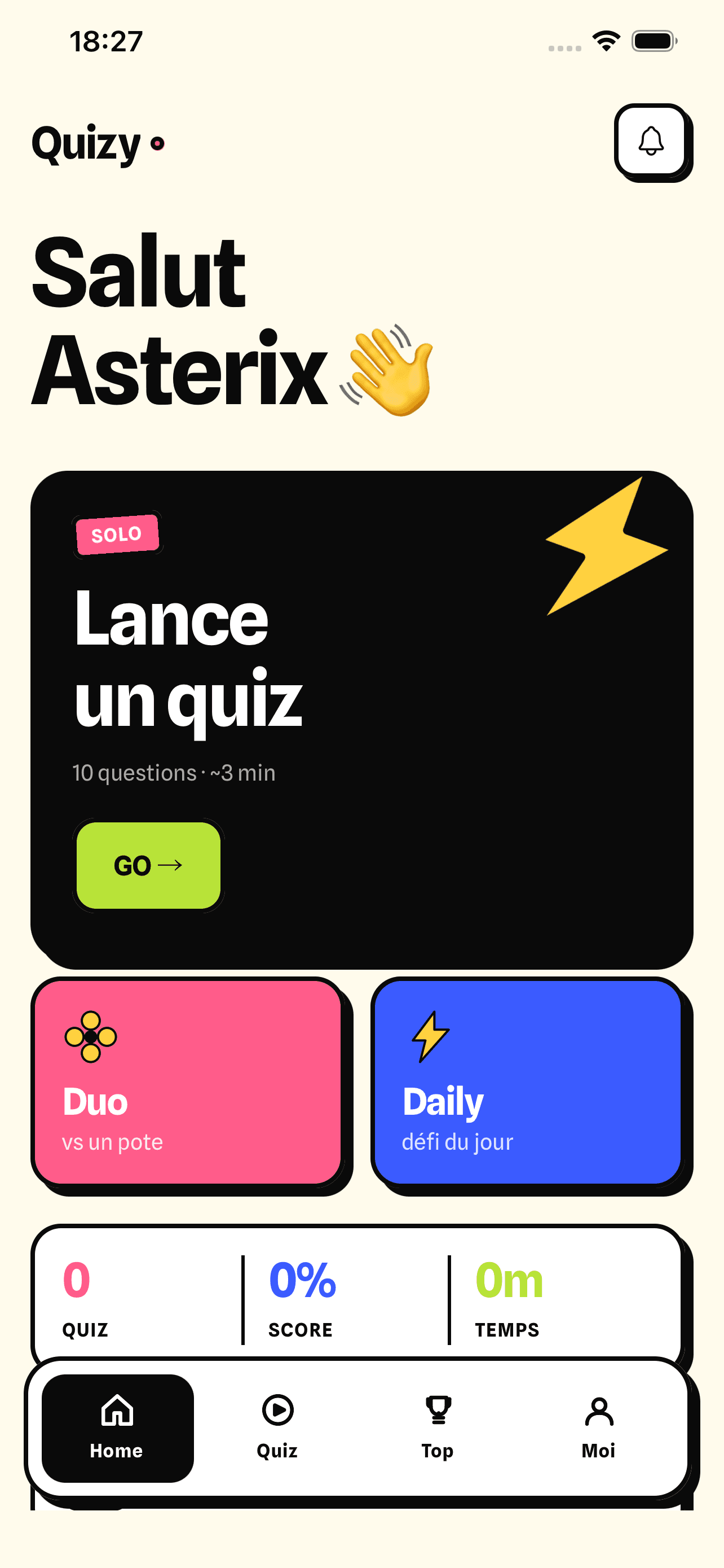 Quizy — écran de jeu 1